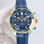 TVS Factory Swiss Clone Omega Cal.9900 Seamaster 300m Two-tone Blue Rubber Strap Watch 